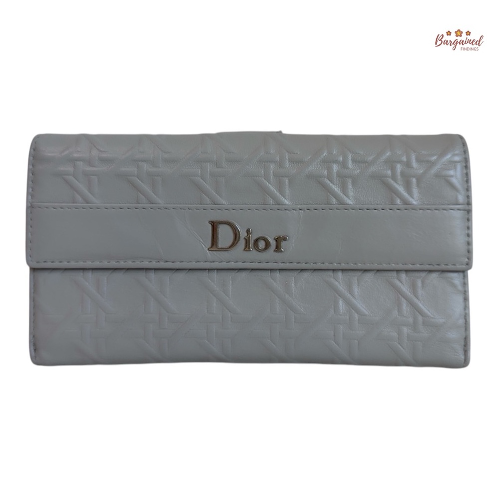 Authentic Dior Gray Cannage Embossed Leather French Flap Continental Long Wallet